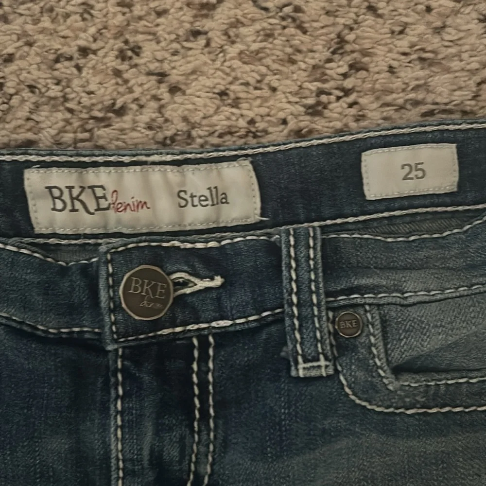 2 pair BKE denim shorts. Previously worn. Size 25. Mild distressed.orig buttons - Picture 2 of 6